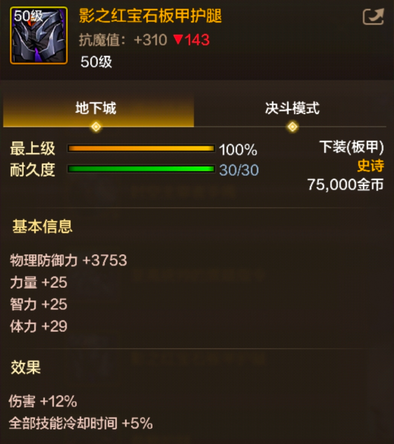 地下城与勇士起源影之红宝石板甲护腿怎么样？装备图鉴及属性介绍
